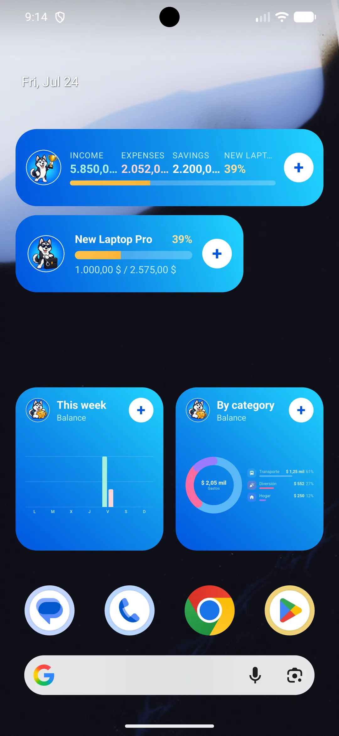 Argus home screen widgets